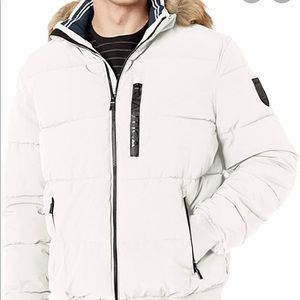 Men’s Nautica Waxed Puffer Faux Fur Winter Jacket